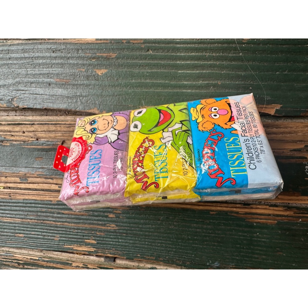 Vtg 1988 Jim Henson Muppets Facial Tissues 6 Pack Kermit Fozzie Piggy Packets